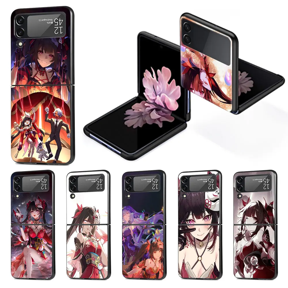 Милый блестящий чехол со звездами и рейками для Samsung Galaxy Z Flip 4 3 5G жесткий черный