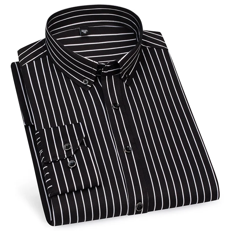 Spring and Autumn Elastic Long Sleeve Stripe Men's Shirt Korean Edition Slim Fit Casual Stand Collar Professional Shirt