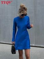 ttqv casual blue o neck mini dress ladies autumn long sleeve slim bodycon dress elegant classic party dresses for women 2022