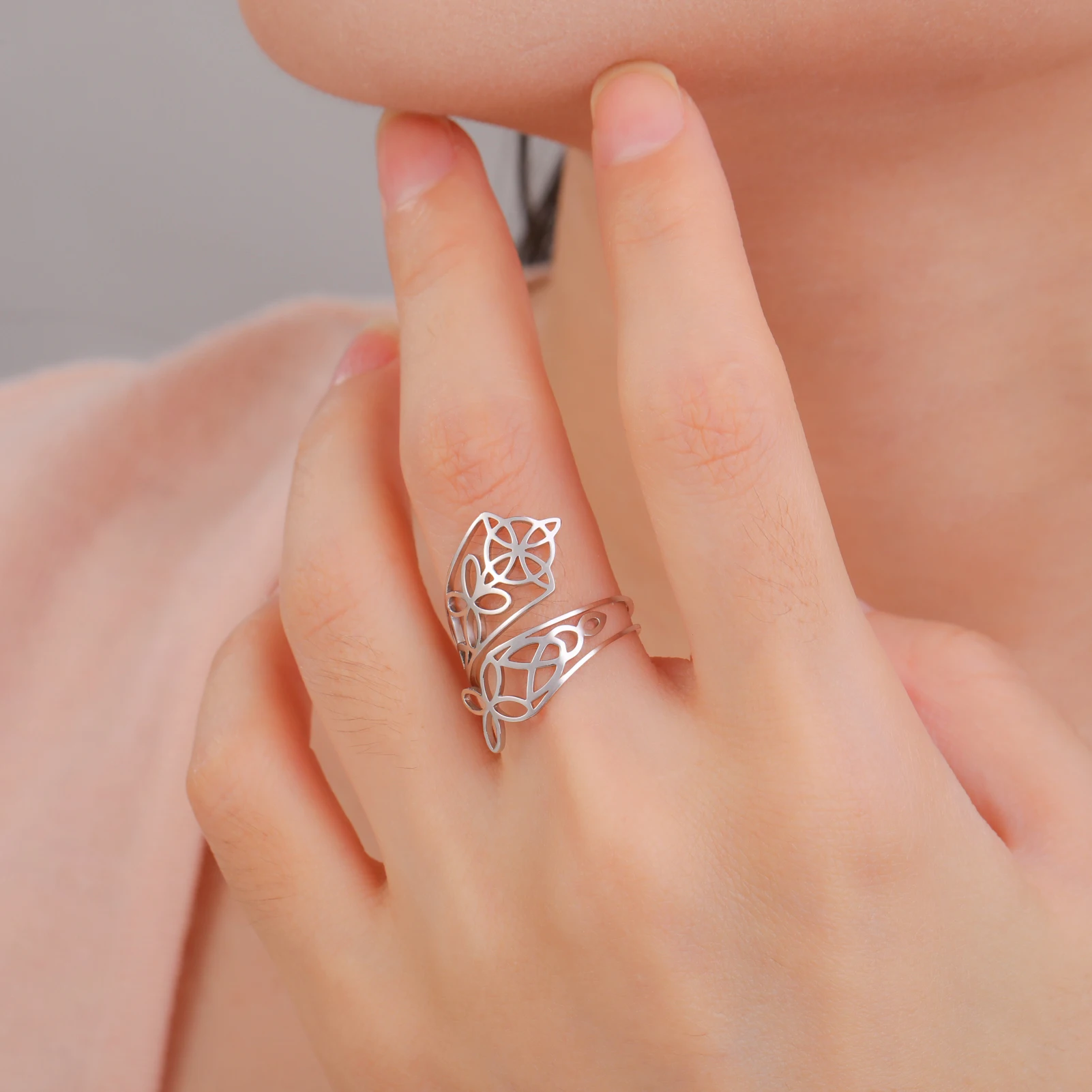 Witch Knot Wide Finger Ring para As Mulheres Irlandês Celtic Anel Aberto de Aço Inoxidável Amuleto Vintage Aniversário Jóias