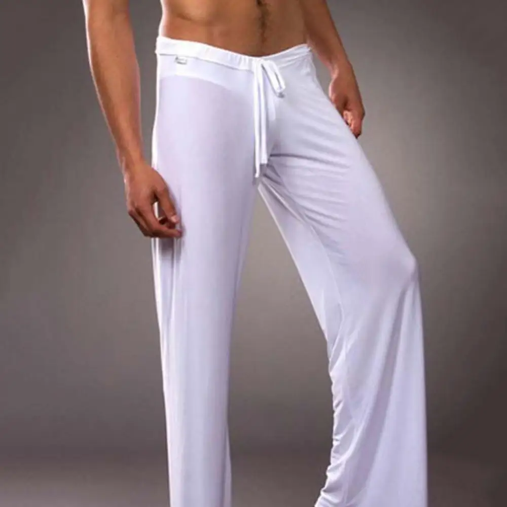 Long Yoga Pants Men Full Length Loose Jogging Pants Casual Men Solid Color Drawstring Homewear Yoga Pants Loose Pajama Trousers