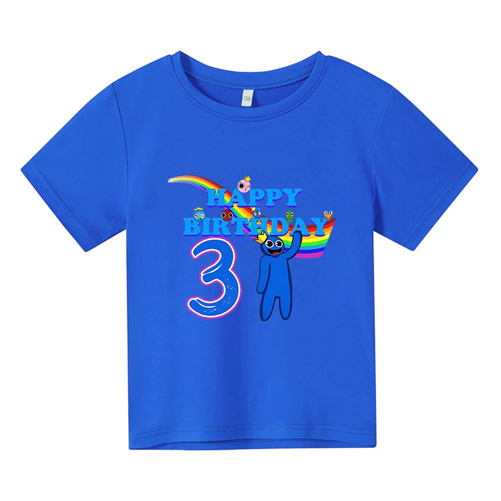 

Game Rainbow Friends Happy Birthday Number 3 Tee-shirt 100% Cotton High Quality Summer Tee-shirt for Children Boys/Girls Shirts