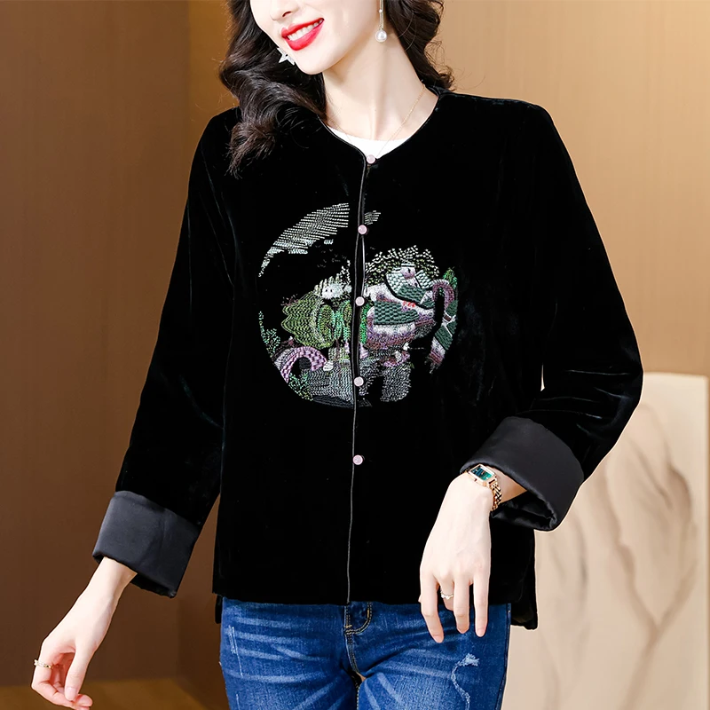 Осень-зима роскошный винтажный кардиган с длинными рукавами и вышивкой женский - Цена: 3819