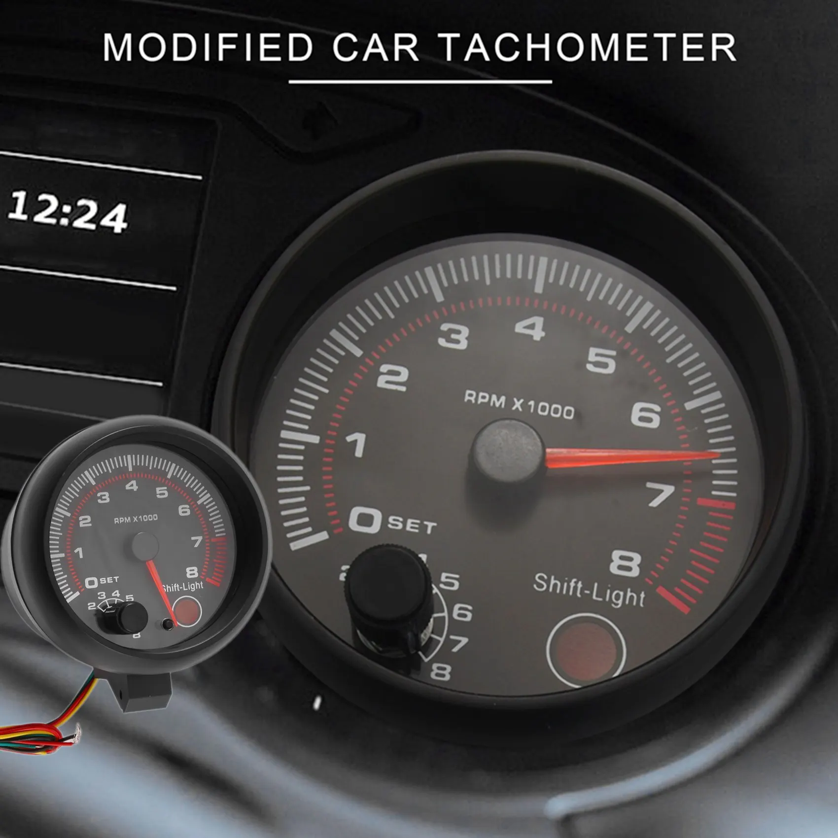 

Auto 0-8000 RPM Tachometer Gauge Universal 3.75 Inch 12V White LED Backlit Tachometer Gauge with Red Shift Light