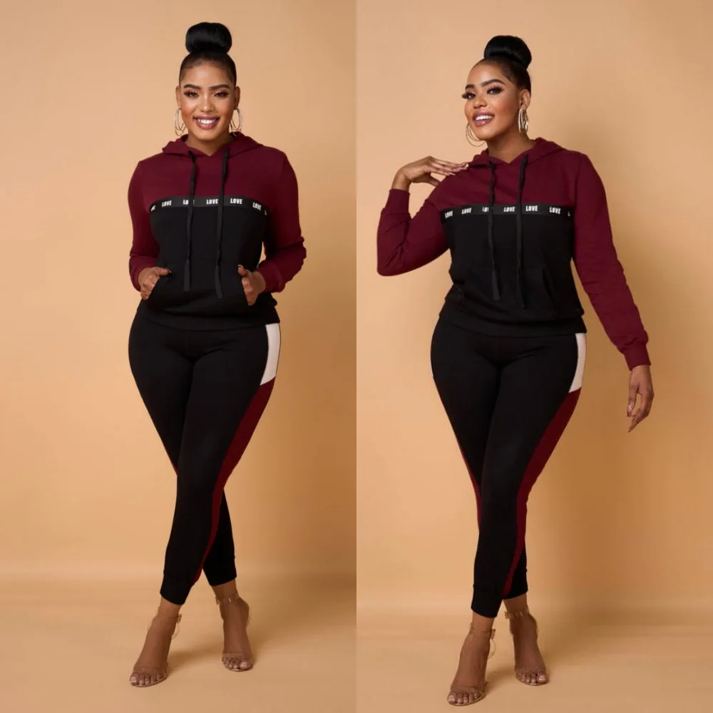 

Chocomist Two-pieces Sporty Classic Color Block Hooded Women Pants Set