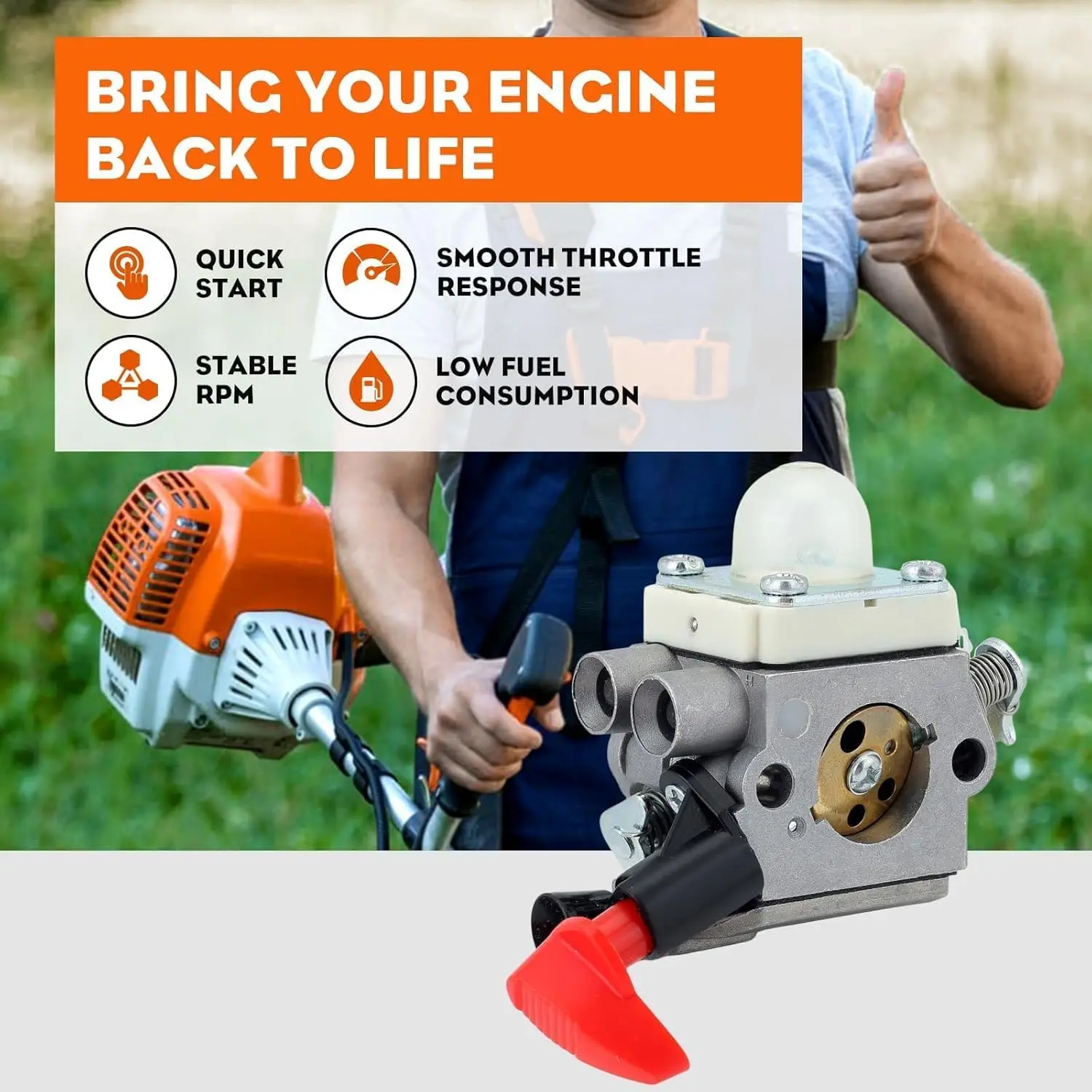 Фото Карбюратор FS56RC для триммеров Stihl FS70R, FS56, KM56RC, FS70, FC70, HT56C, KM56, FC56, FS50, HL56K (4144 120 0608, C1M-S267A) №4