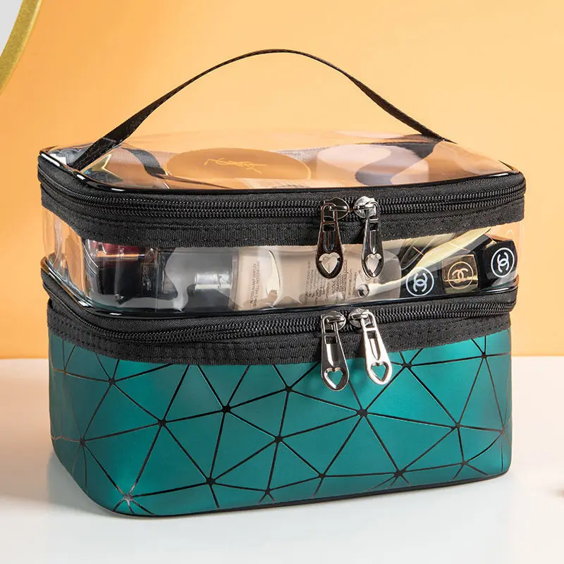 

The new double-layer makeup bag is a large capacity waterproof multifunctional portable travel skincare toiletry bag storage bag