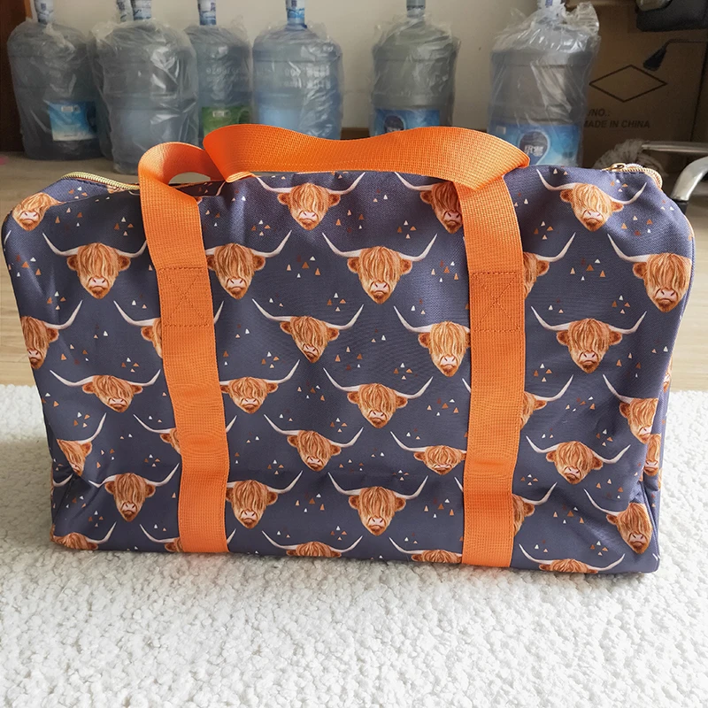 Children Western Highland Cow Duffle Bag Toddler Boutique Outdoor Portable Wholesale Baby Girl Kid Travel Navy Handbag