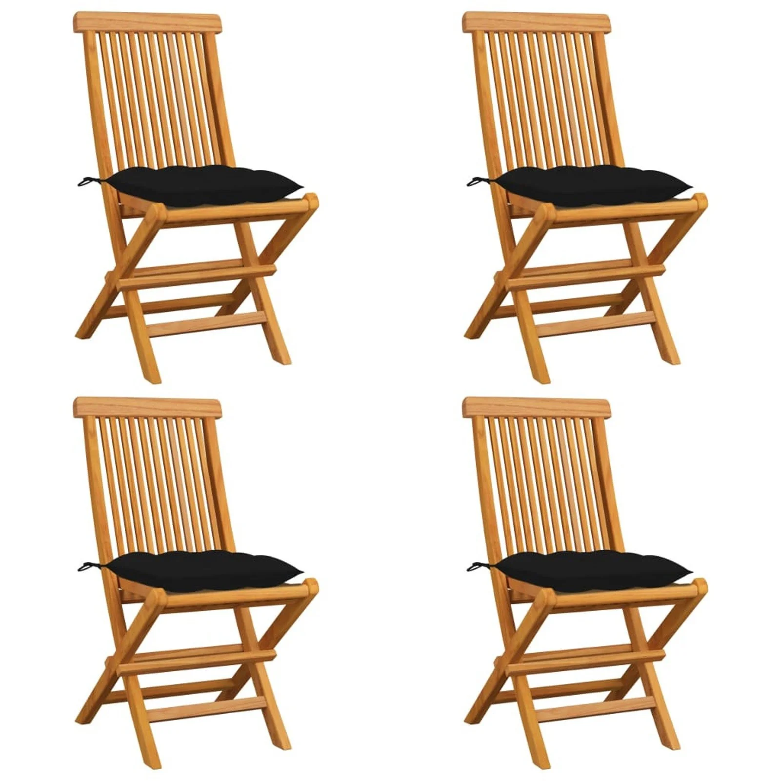 

Patio Chairs with Black Cushions 4 pcs Solid Teak Wood