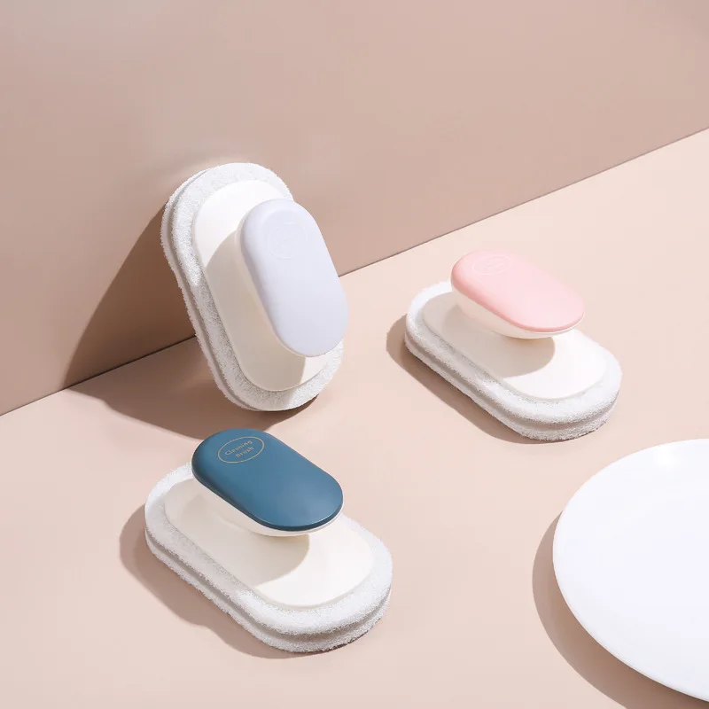 

Macaron Cleaning Brush Multifunctional Kitchen Wash Pot and Bowl Countertop Brush with Handle Bathroom Sponge Bathtub Brush