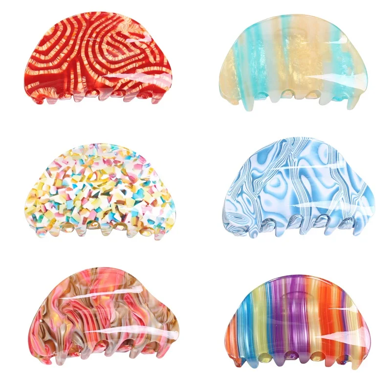 

Korean Vintage Semicircle Geometry Colorful Texture Acetic Acid Hair Claws Clip Hair Grip for Women Summer Jewelry 2022 NEW