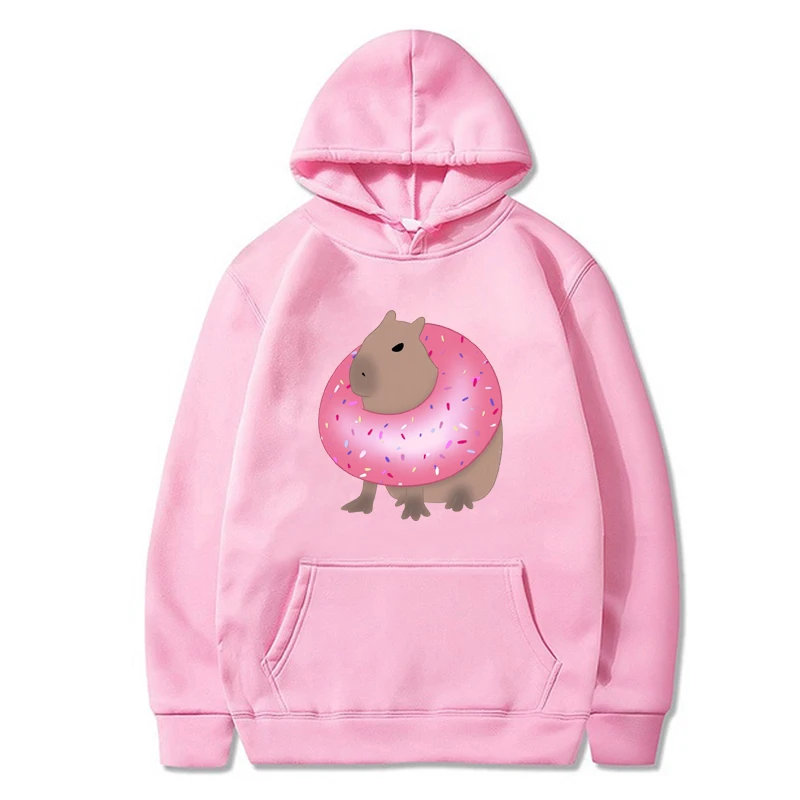 

Kawaii Capybara Donut Graphic Print Hoodies Aesthetic Vintage Long Sleeves Hoody Autumn Streetwear Casual Women's Sweatshirt
