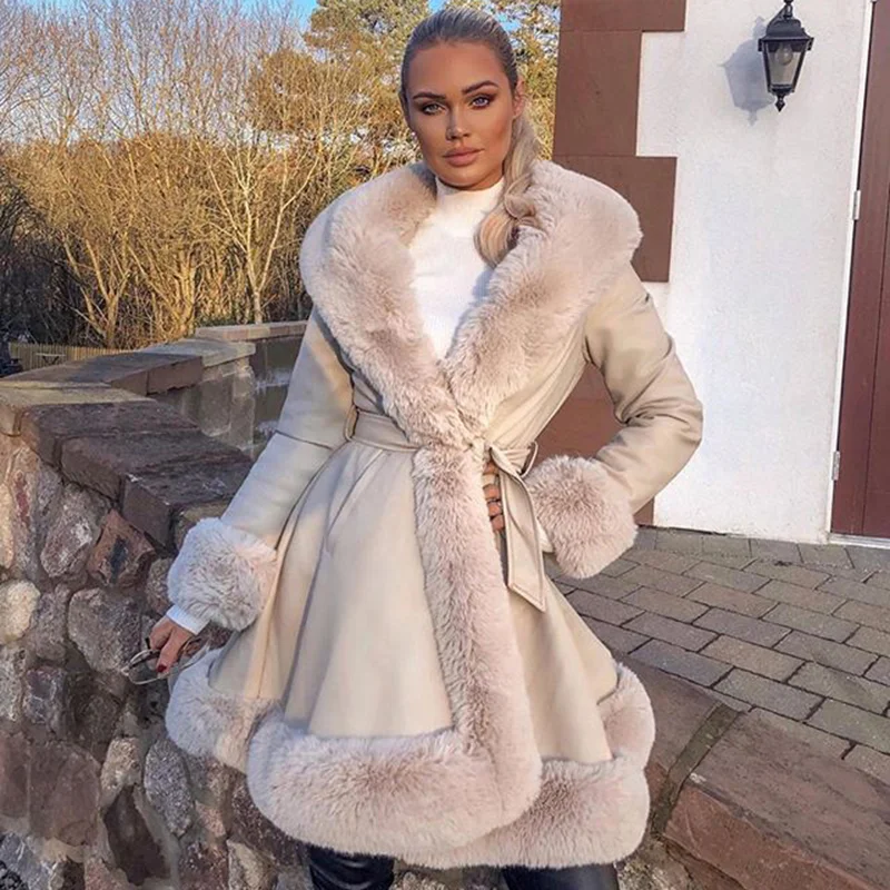 

2022 Autumn and Winter New Warm Women's Imitation Fur Long-sleeved Jacket Temperament Lotus Leaf Pendulum Mid-length Coat Women