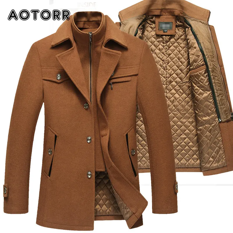 Autumn Winter Mens Wool Trench Coats thicken Middle Long Jacket Male Double Collar Zipper Coat Windbreak Woolen Overcoat 4XL