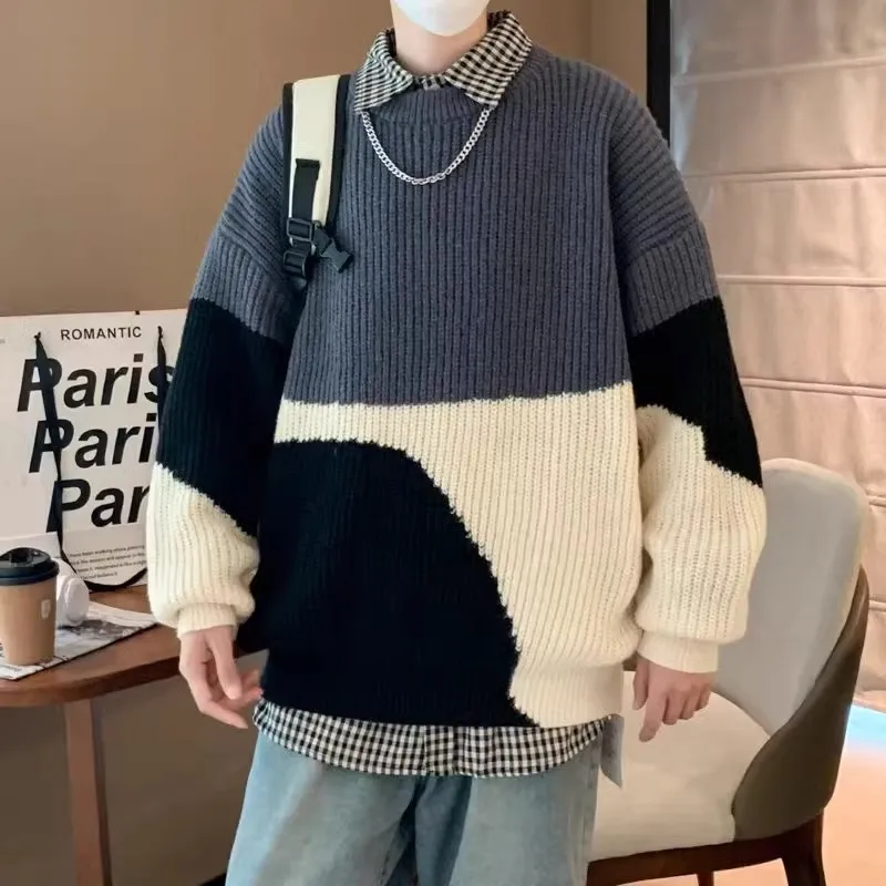 Очень большая вязаная мужская и женская одежда контрастного цвета с круглым