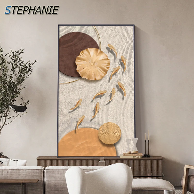 Абстрактный Золотой геометрический холст Художественная печать рыба настенная
