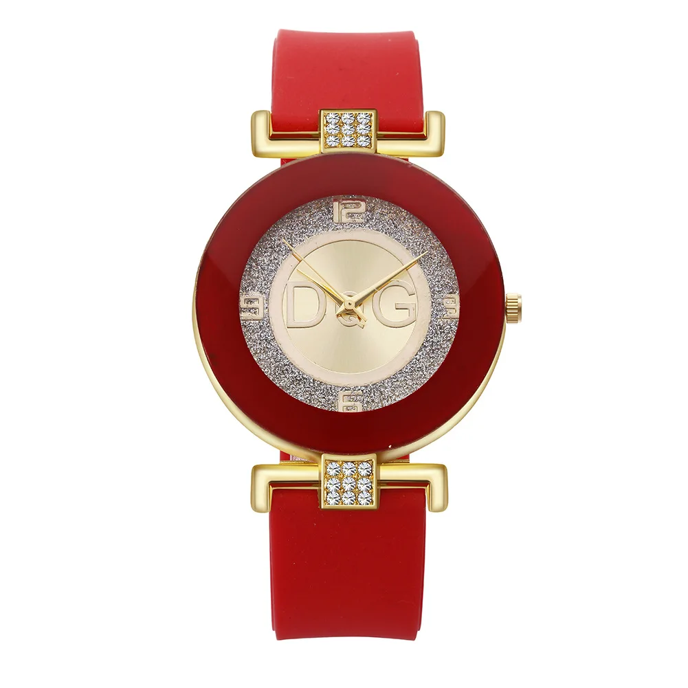 

Часы наручные DQG женские кварцевые, брендовые Роскошные водонепроницаемые цифровые с красным силиконовым бриллиантом, с браслетом
