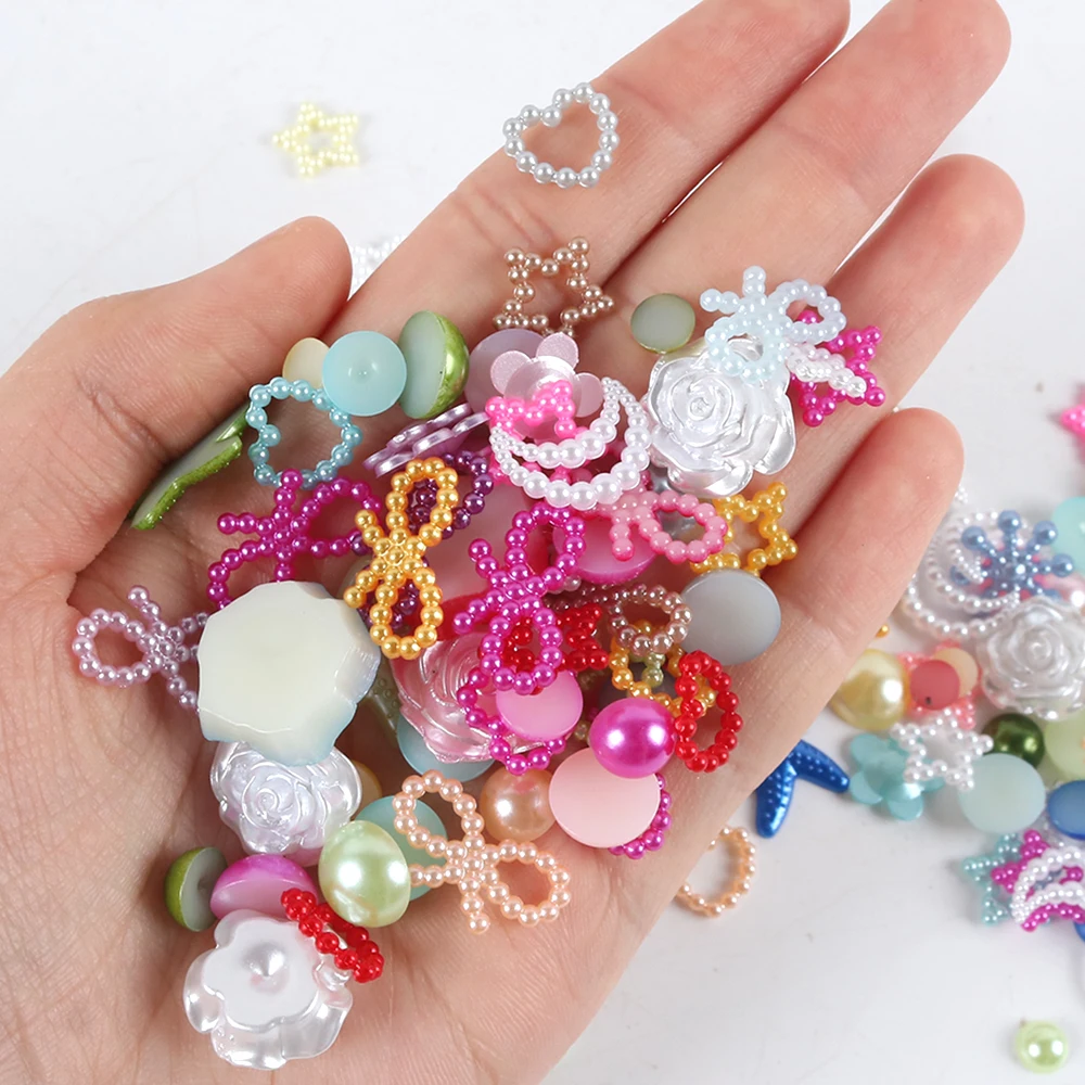 

Random Multi-size ABS Imitation Pearl Beads Half Round Pearls Seastar Bow Rose Rhinestone Flat Back Pearls Loose Bead