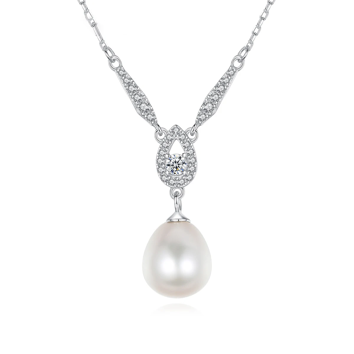 

New 925 Sterling Silver Freshwater Pearl Pendant Necklace for Women Water Drop Zircon Clavicle Chain Fashion Simple Fine Jewelry