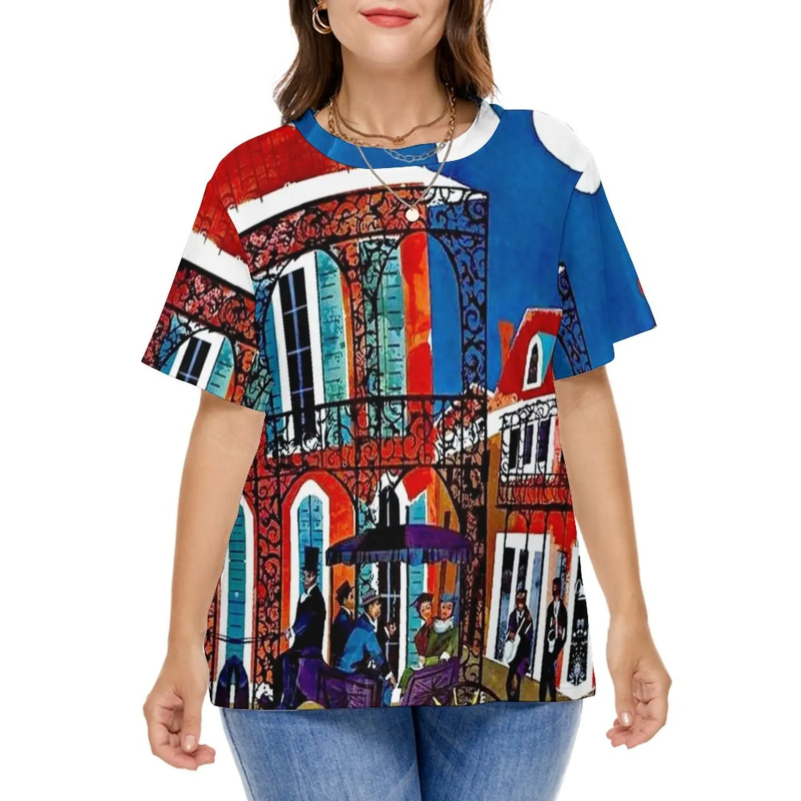 

Jazz Festivals T-Shirt New Orleans Print Pretty T-Shirts Short Sleeves Stylish Tshirt Ladies Street Wear Top Tees Plus Size 5XL