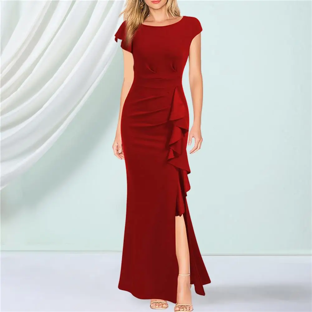 

Элегантное Вечернее Платье-трапеция с высокой талией, Элегантное летнее праздничное платье, облегающее платье с высокой талией и боковыми оборками, приталенный силуэт для особых случаев