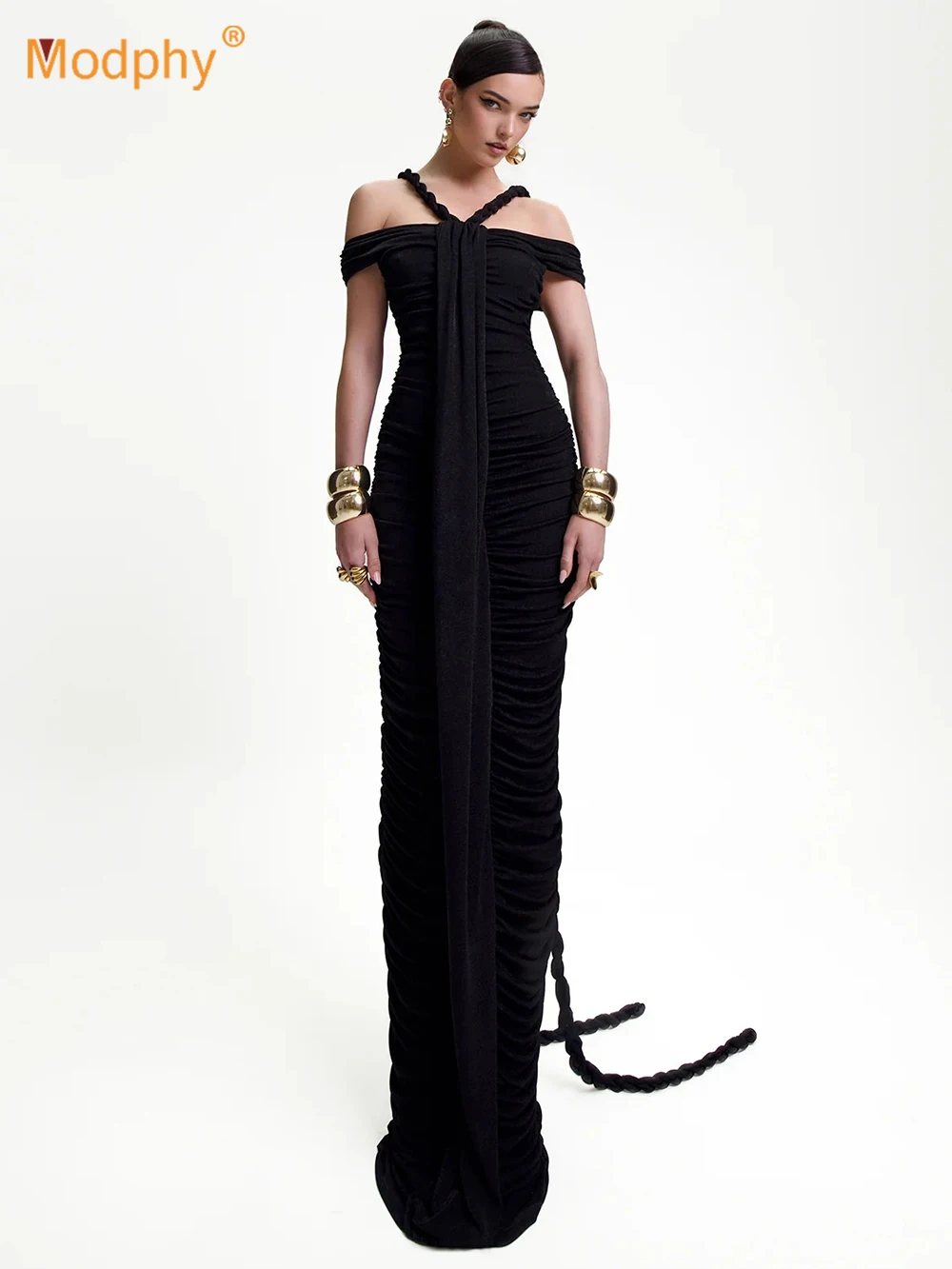 Новинка 2024 модное элегантное платье-макси без рукавов с воротником-лодочкой и