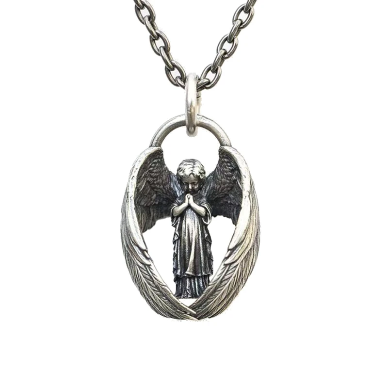 Винтажное ожерелье U2JF в стиле панк с подвеской в виде крыла ангела для мужчин и женщин, цепочка на шею в стиле хип-хоп и готика, ретро ожерелье, уличная бижутерия