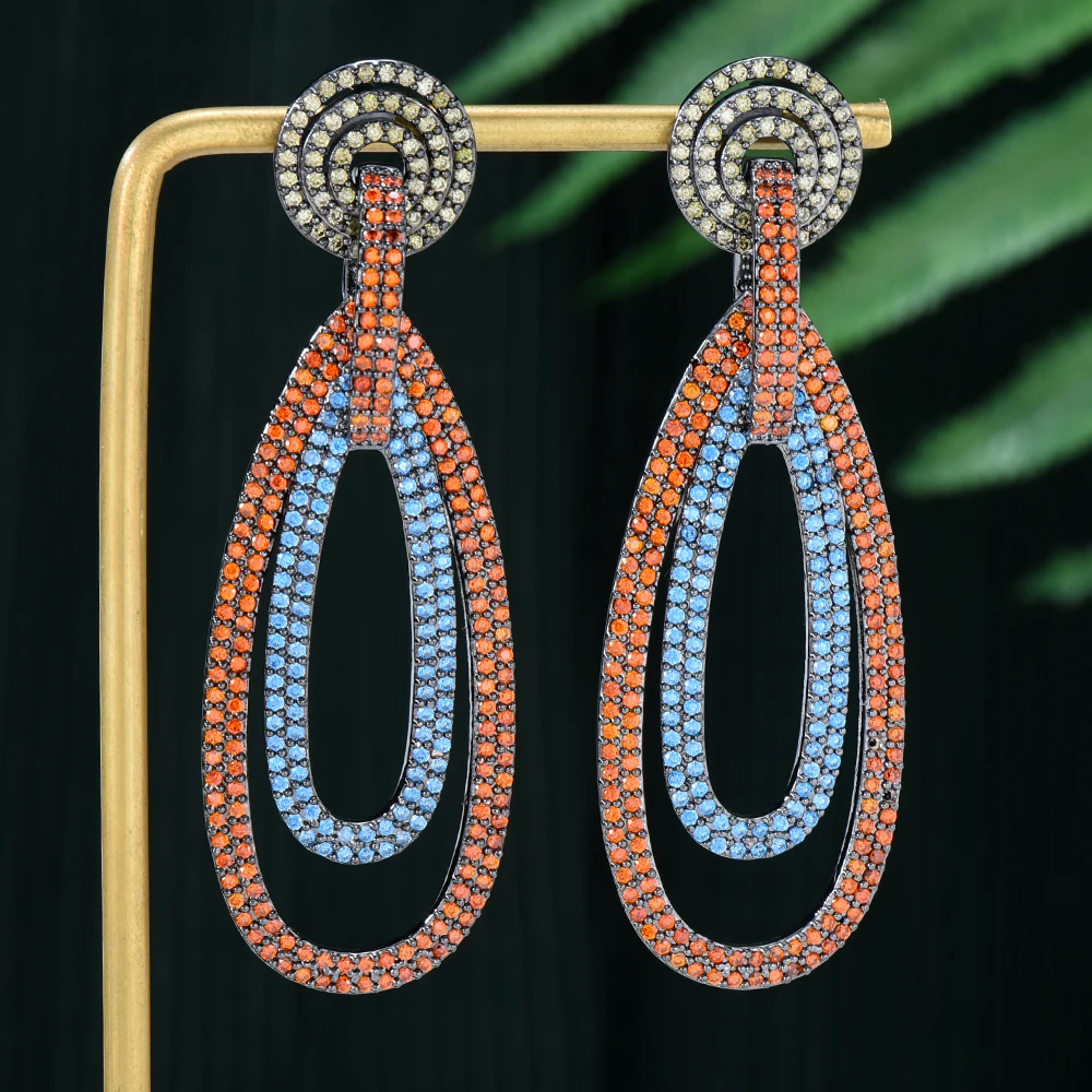 

Jimbora INS Лидер продаж оригинальный дизайн блестящие CZ длинные Подвесные серьги для женщин Свадебные ювелирные изделия для невесты модные бла...