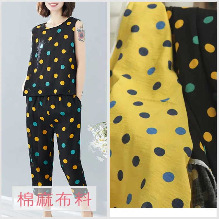 

100X143cm Cotton Linen Printed Fabric Spring Summer Dress Dark Grid Bubble Printed Fabric 100% Cotton 120g