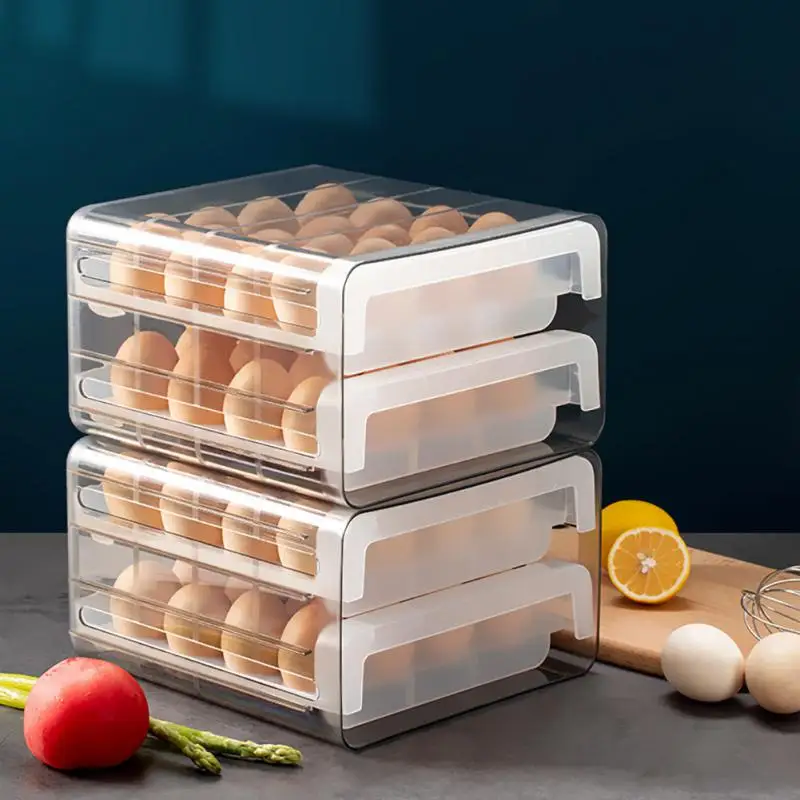 32 Compartments Refrigerator Drawer Type Double Layer Egg Box Storage And Fresh Keeping Box Drawer Egg Holder images - 6