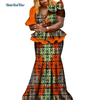 2 pieces top and skirts sets for women riche half sleeve africa print traditional african women party wedding clothing wy8051
