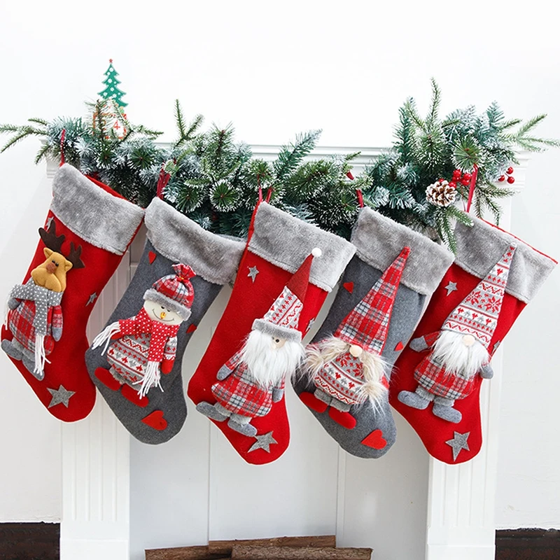 

1 шт. рождественские чулки, украшение для рождественской елки, Подарочный пакет для конфет, снеговик, Санта-Клаус, лось, медведь, принт для до...