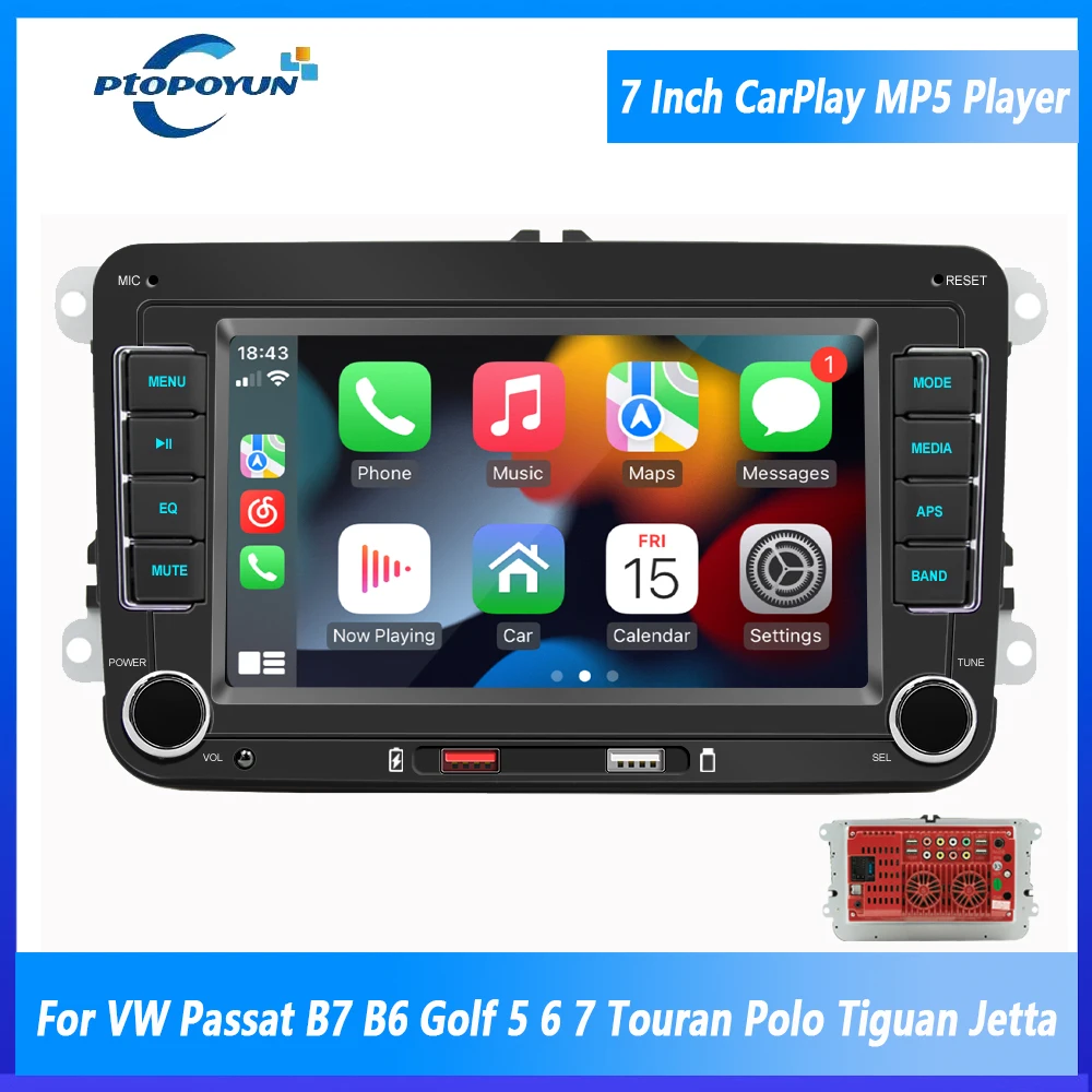 

Ptopoyun Radio 2 Din Carplay Autoradio Car Multimedia Player Passat B6 Golf 7 Som Automotivo Bluetooth VW Caddy Tucson