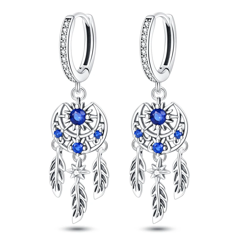 

Luxurious 925 Sterling Silver Charm Dreamcatcher Earrings For Women Pave CZ Fine Engagement Anniversary Fashion Jewelry Gifts