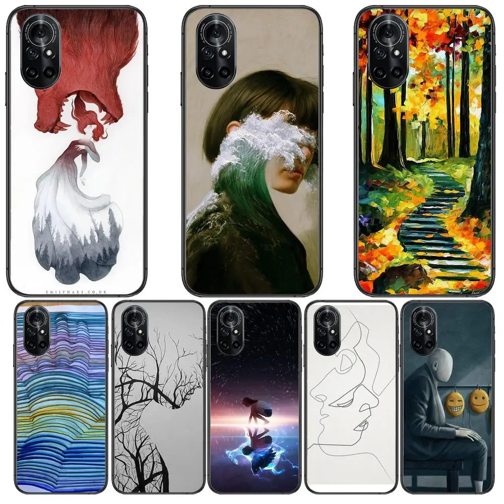 

oil painting aesthetic art Clear Phone Case For Huawei Honor 20 10 9 8A 7 5T X Pro Lite 5G Black Etui Coque Hoesjes Comic Fash