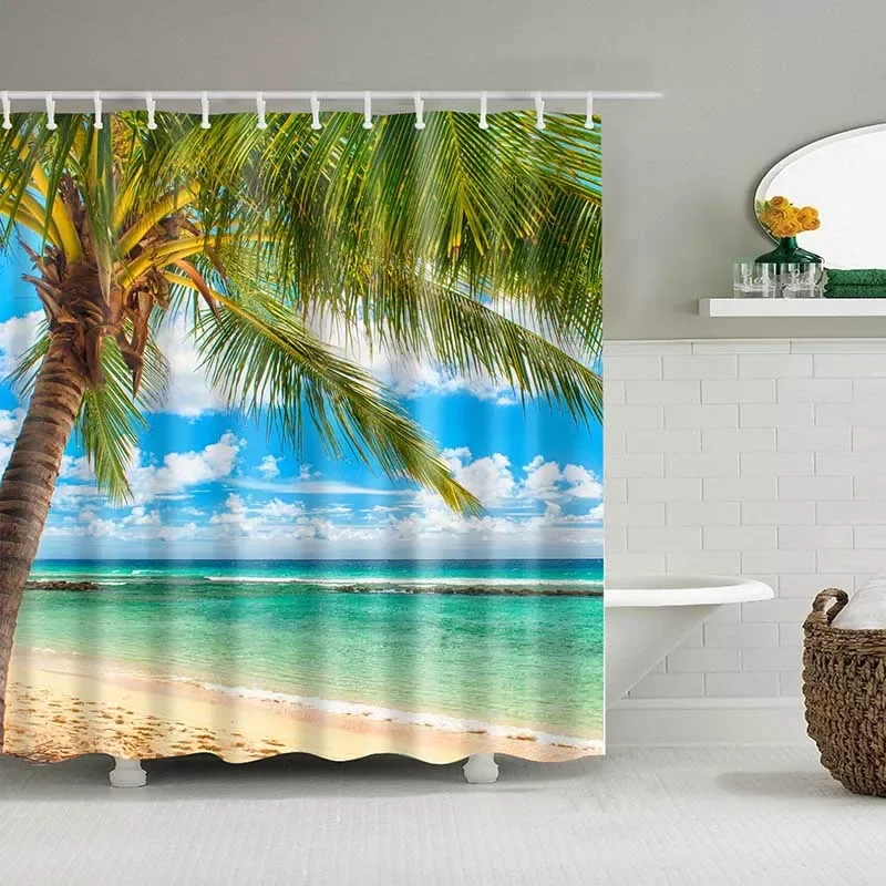 

2023 1PC Green Tropical Plants Shower Curtains for Bathroom Polyester Seaworld Shower Curtain Printing Curtain Beach Shower Curt