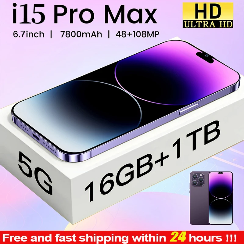 

i15 Pro Max 6.7 Inch HD 16+1TB Full Screen Global Version Unlocked 2023 Brand New Smart Cell Phone 5G Mobile Phones Face Unlock