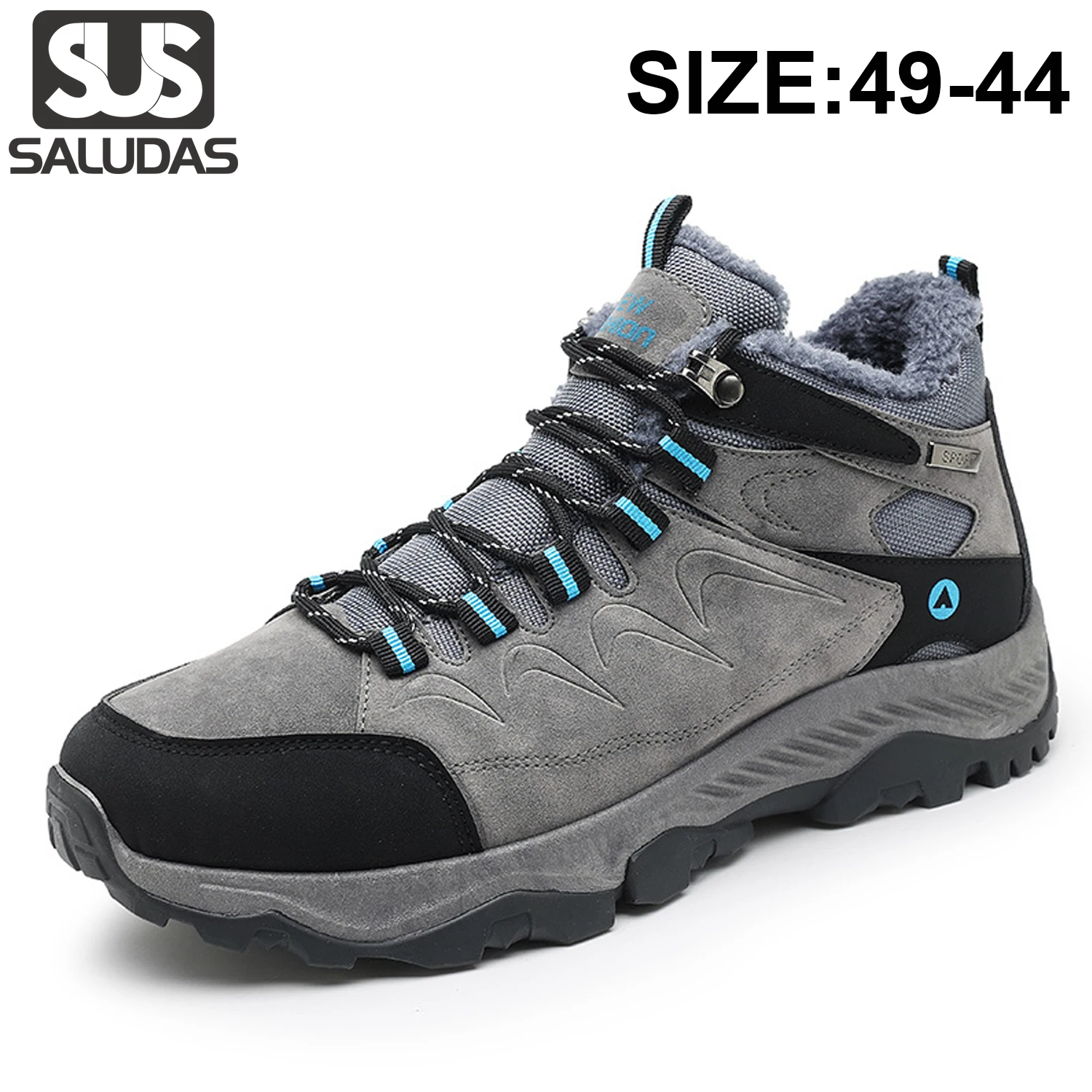 SALUDAS Men Winter Hiking Boots Leather Trekking Shoes Outdoor Fur Warm Waterproof Camping Hunting Boots Men's Winter Sneakers