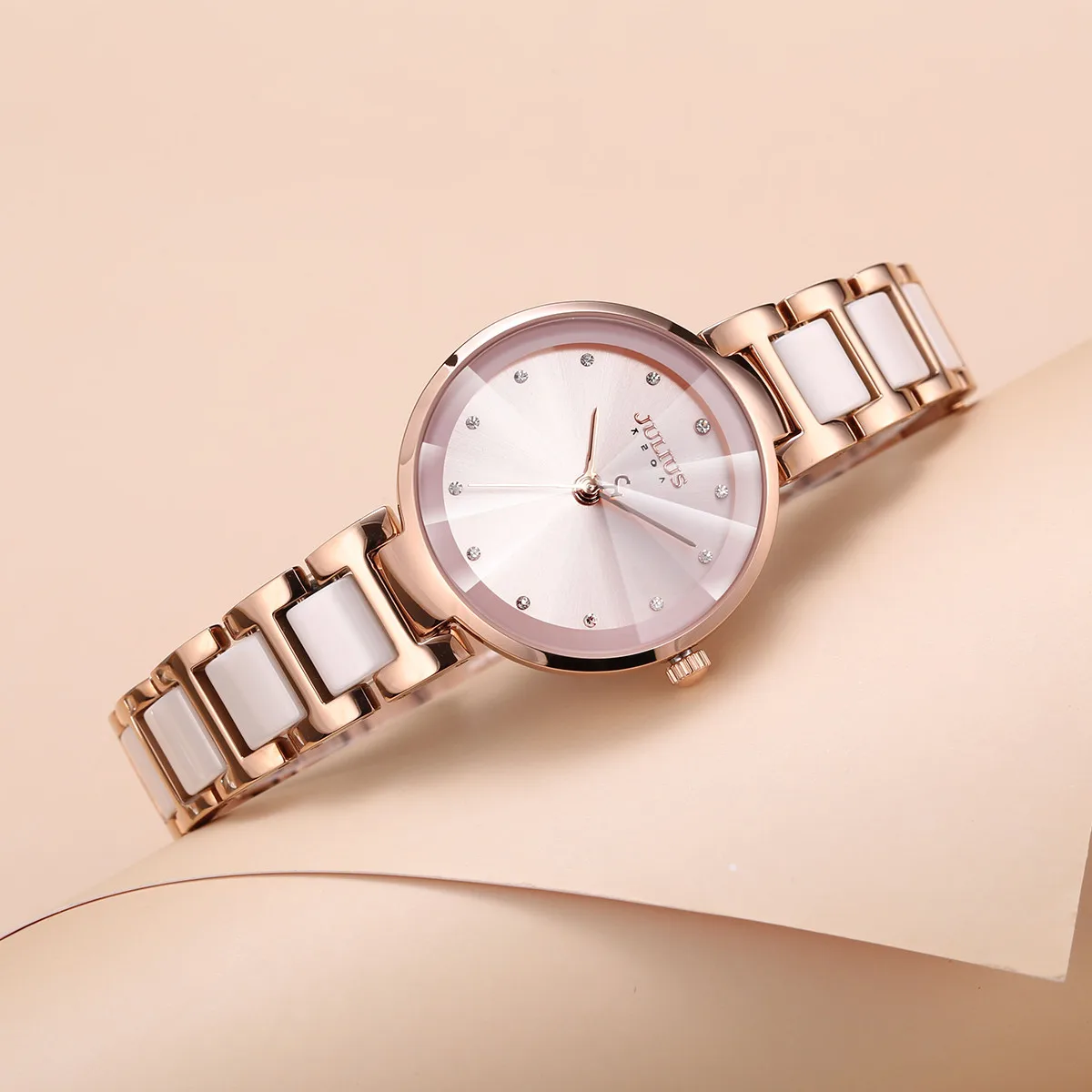 

New Ceramic Julius Women's Watch Japan Mov't Hours Elegant Cutting Fashion Rhinestones Clock Metal Bracelet Girl's Gift Box