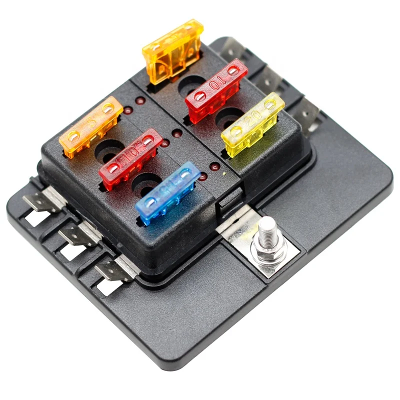 6 Way Blade Fuse Box with LED Light Indication & Protection Cover Holder Standard Circuit Fuse Holder Box Block for Car Boat