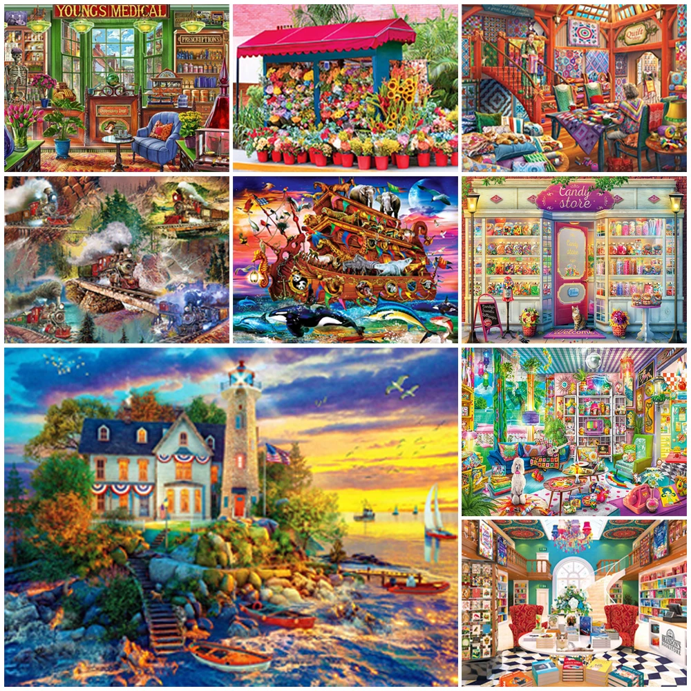 

5D DIY Diamond Painting Landscape Full Drill Diamond Embroidery Dessert Flower Tailor Shop Mosaic Cross Stitch Kits Wall Decor