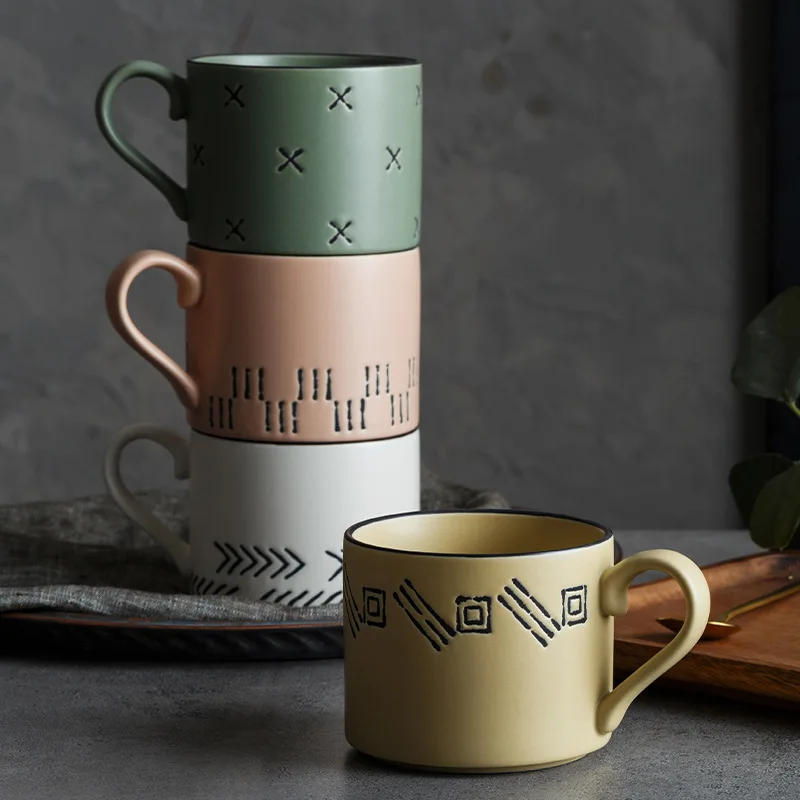 

Ins Nordic Hand-painted Ceramic Mugs Creative Breakfast Coffee Cup Couple Water Mug Milk Cups Tea Cup Gift Home Decoration