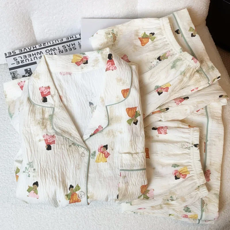 Летний маленький женский комплект Hanfu с принтом новый хлопковый из трех