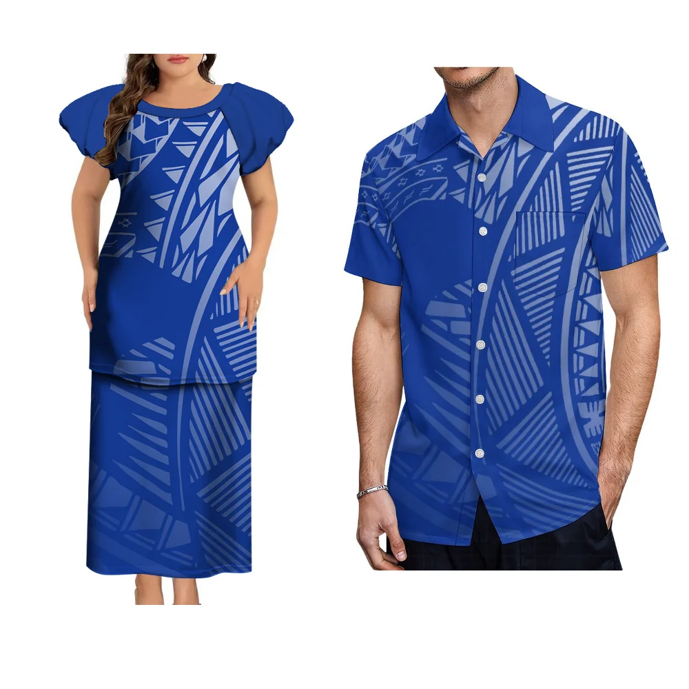 Фото Samoa-Fiji Couple Dress Casual Travel Couple Suit Men'S Pocket Shirt Women'S Puletasi Skirt Custom Polynesian Couple Dress №3