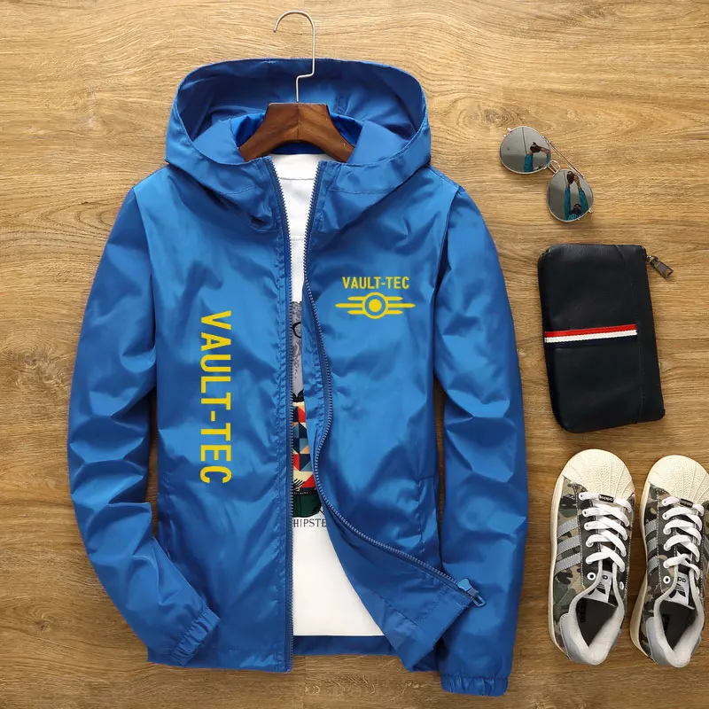 New Arrivals Mens woman Hood Jacket Fashion Vault -Tec logo Gaming Video Game Fallout print Casual Windbreaker Men 7XL