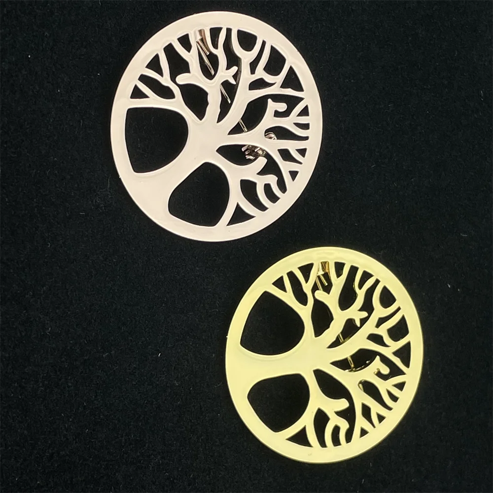 

Personalized Hollow Tree Of Life Design Brooch for Women New Stainless steel Round Silver Pendant Charm DIY Men Broochs Gift