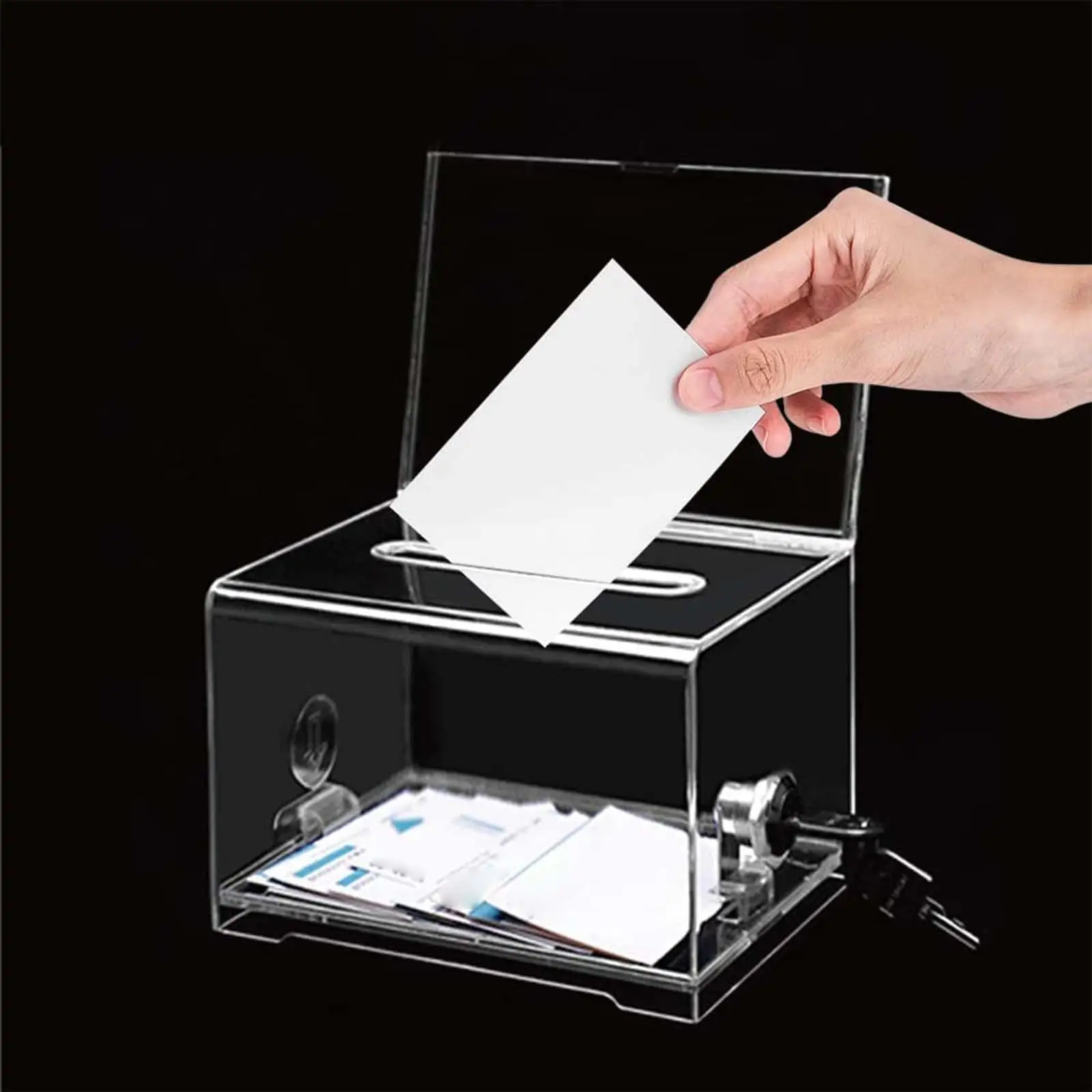 

Clear Voting Box Lockable Ballot Box Raffle Ticket Box Comment Box Charity Acrylic Donation Box for Business Voting Tabletop