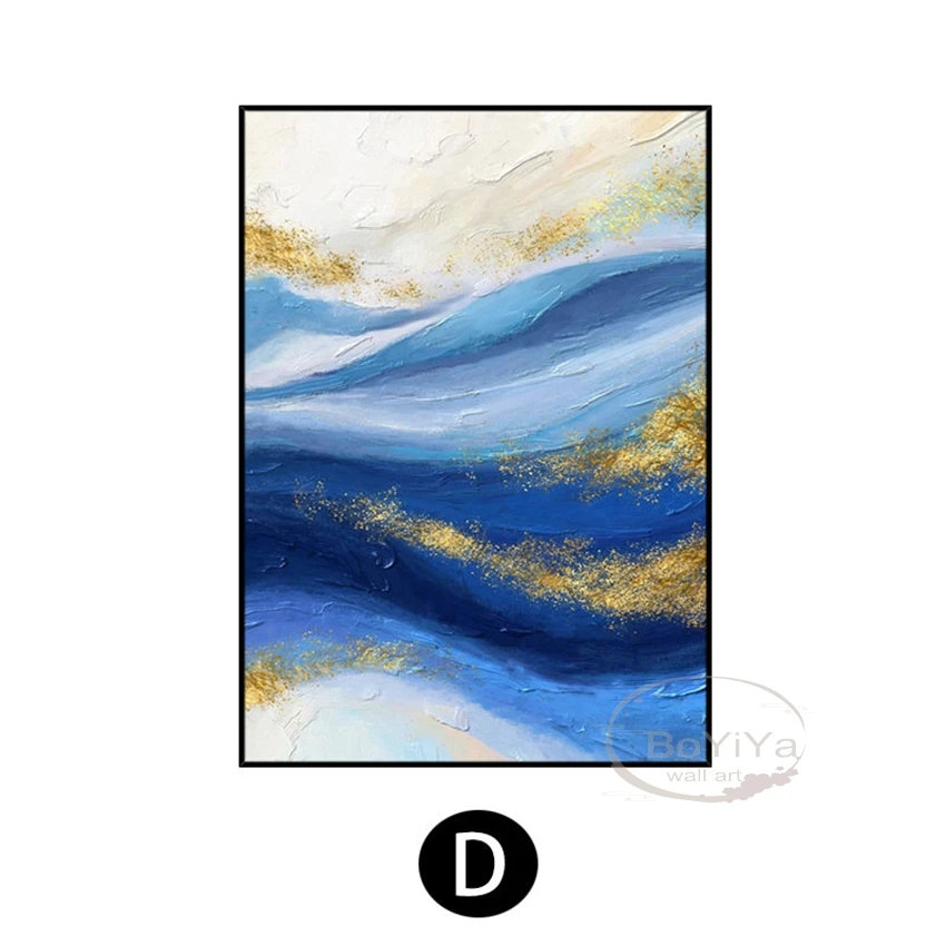 

Настенные постеры из синей и золотой фольги в скандинавском стиле, украшение для комнаты, ручная работа, картина маслом на холсте, подвесные картины для гостиной