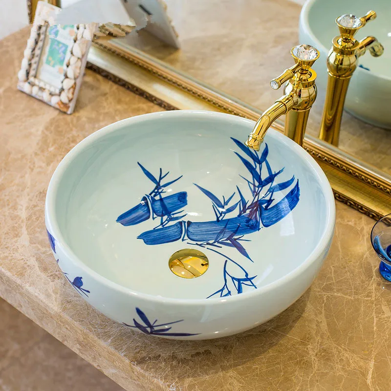 

China Artistic Handmade Porcelain Ceramic Art Bathroom White Vessel Sinks countertop ceramic wash basin bathroom sink