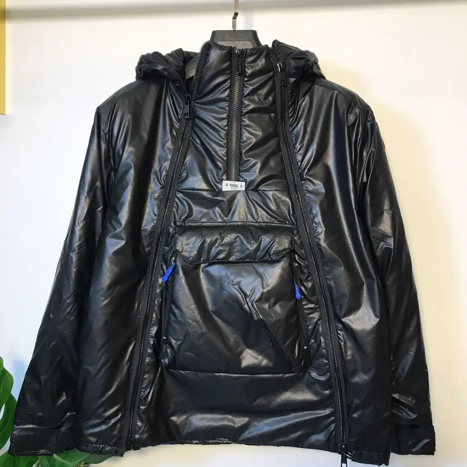 New Winter Men's Jacket Double Zip Cotton Jacket Parka Long Sleeve Hooded Loose Coats Fashion Big Pocket Warm  Brand